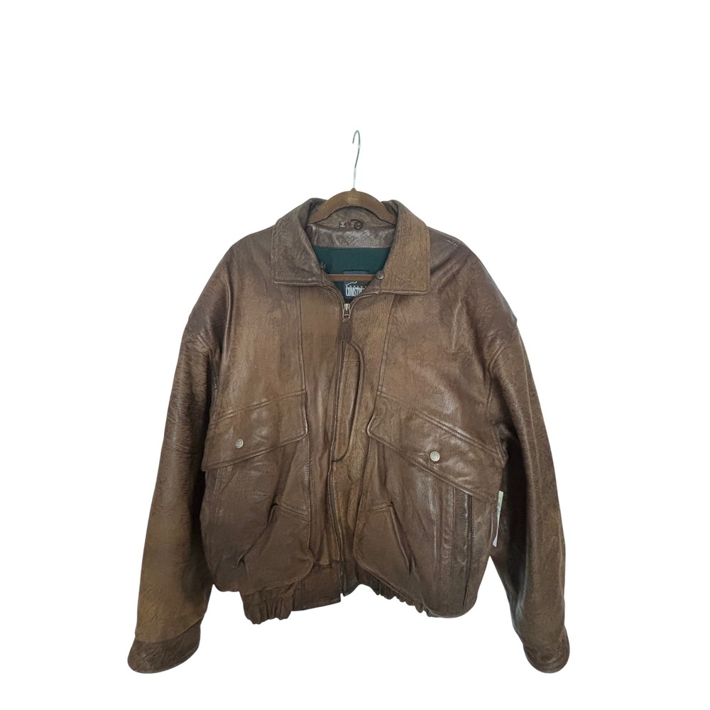 Robert Comstock Vintage Leather Bomber Jacket Men Brown Good Patina Wool 42/XL